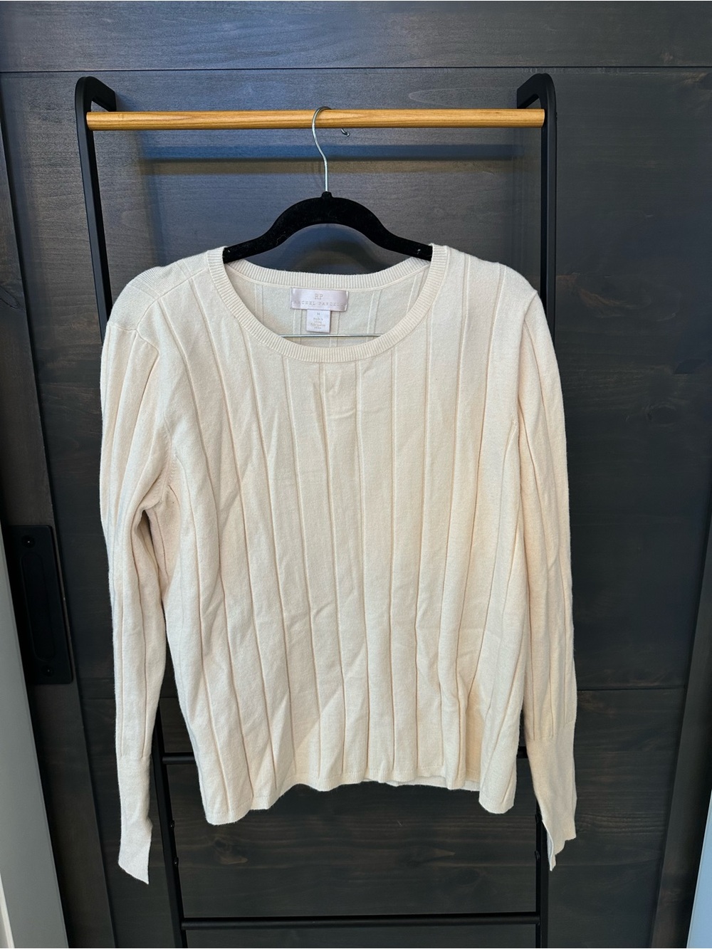 Rachel Parcell Cream Ribbed Crewneck Sweater